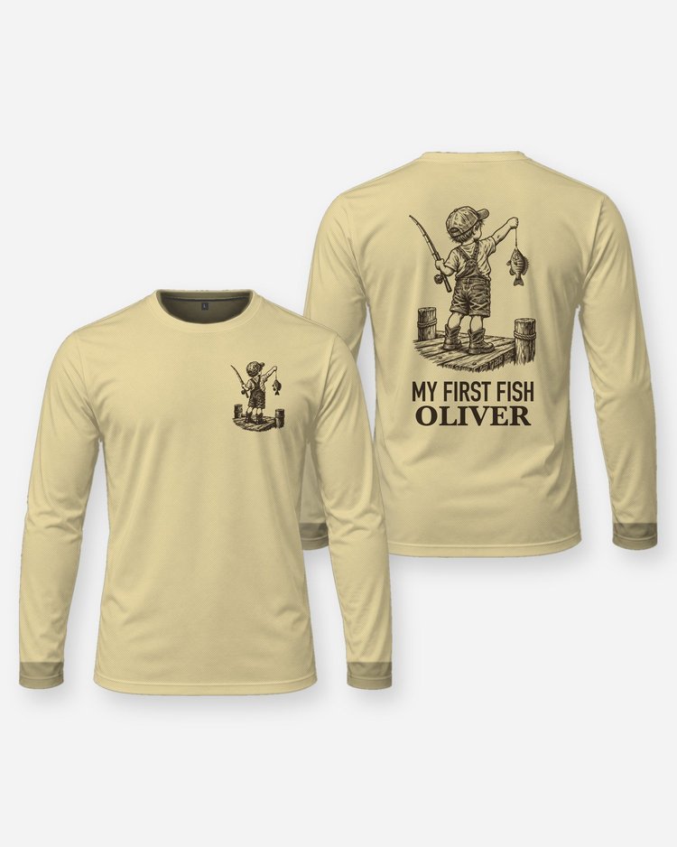 My First Fish Custom Kid Name Dock Fishing Shirt - Long Sleeve