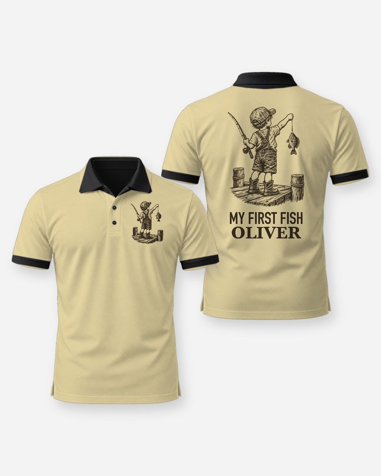 My First Fish Custom Kid Name Dock Fishing Shirt - Polo