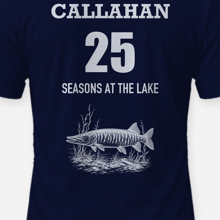 Custom Name And Seasons Count Muskie Fishing Shirt - print close-up