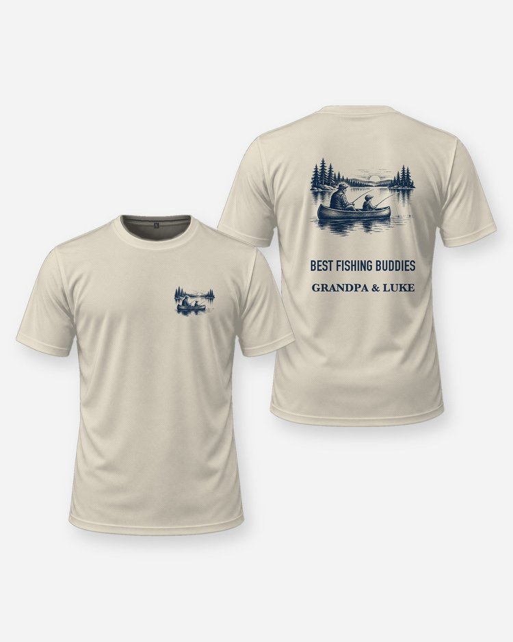 Custom Names Best Fishing Buddies Grandpa Canoe Shirt - front and back