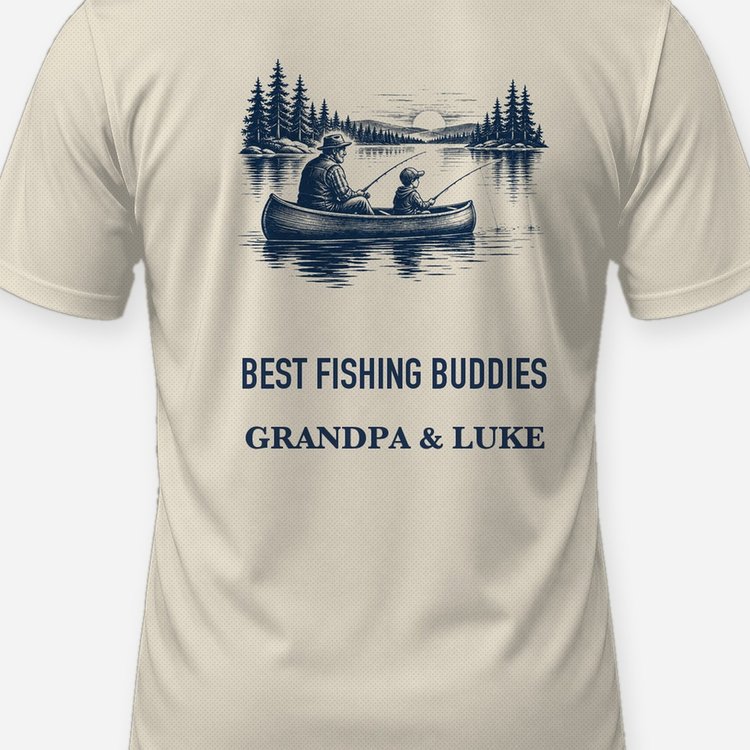 Custom Names Best Fishing Buddies Grandpa Canoe Shirt - print close-up