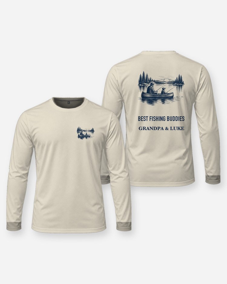 Custom Names Best Fishing Buddies Grandpa Canoe Shirt - Long Sleeve