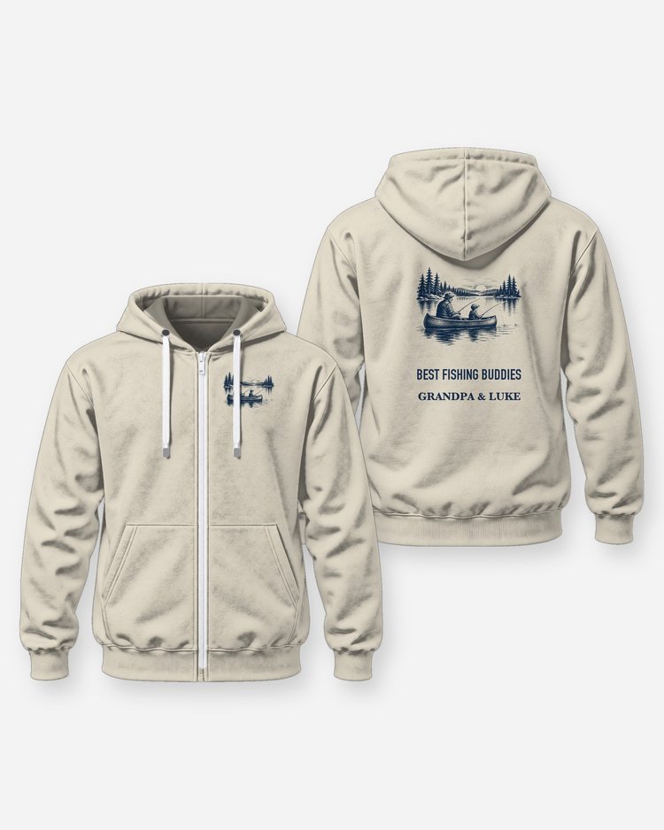 Custom Names Best Fishing Buddies Grandpa Canoe Shirt - Zip Hoodie