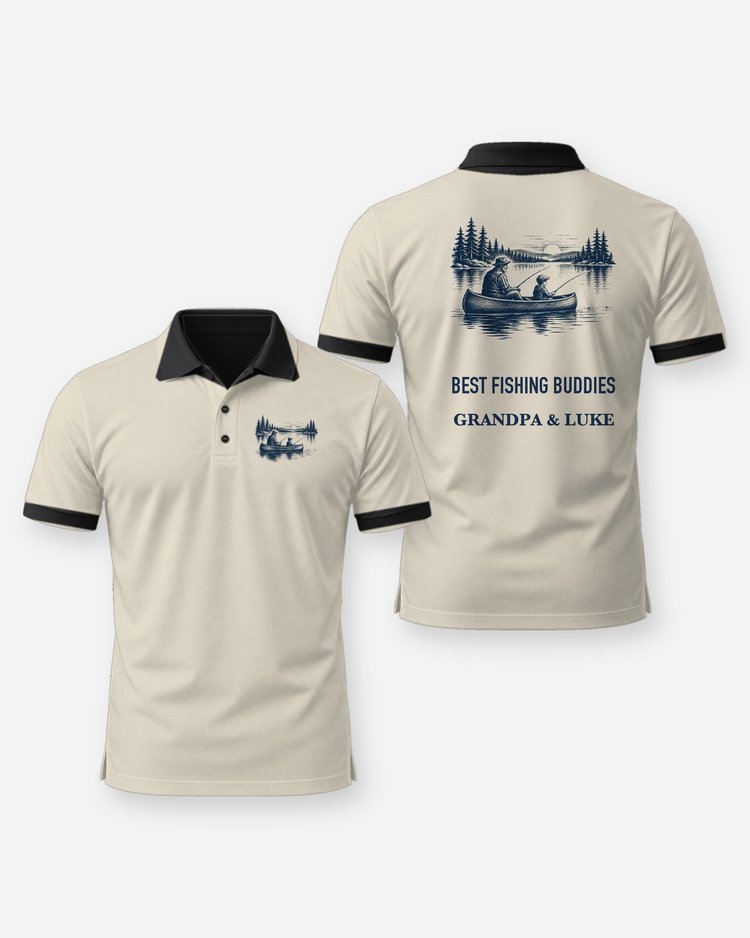 Custom Names Best Fishing Buddies Grandpa Canoe Shirt - Polo