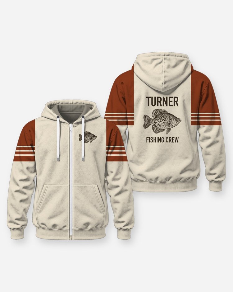 Custom Family Name Crappie Fishing Crew Shirt - Zip Hoodie