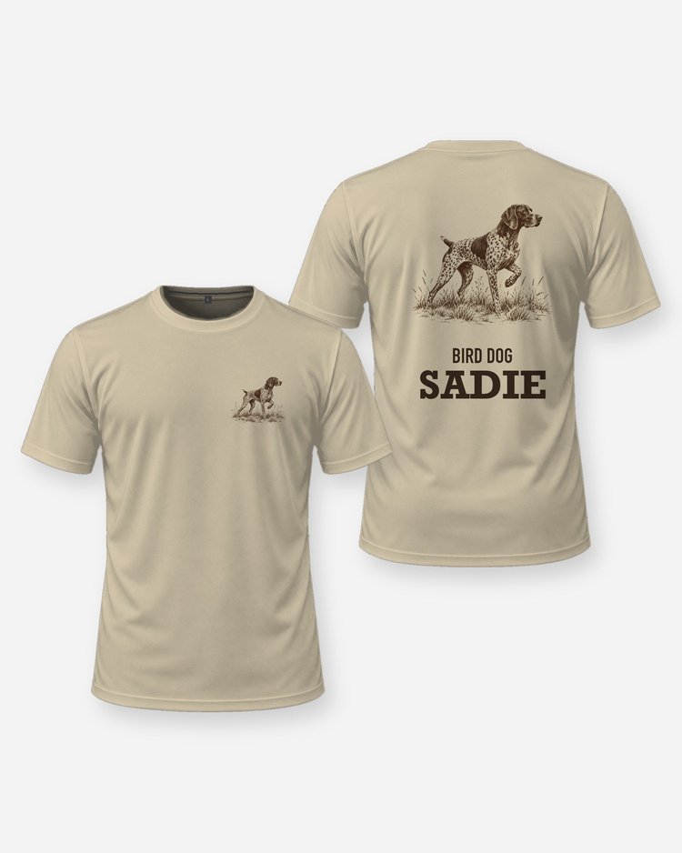 Custom Dog Name Bird Dog Shorthair Pointer Woodcut Shirt - front and back