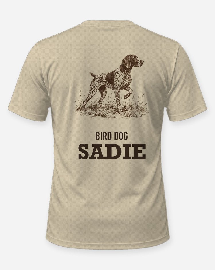 Custom Dog Name Bird Dog Shorthair Pointer Woodcut Shirt - back