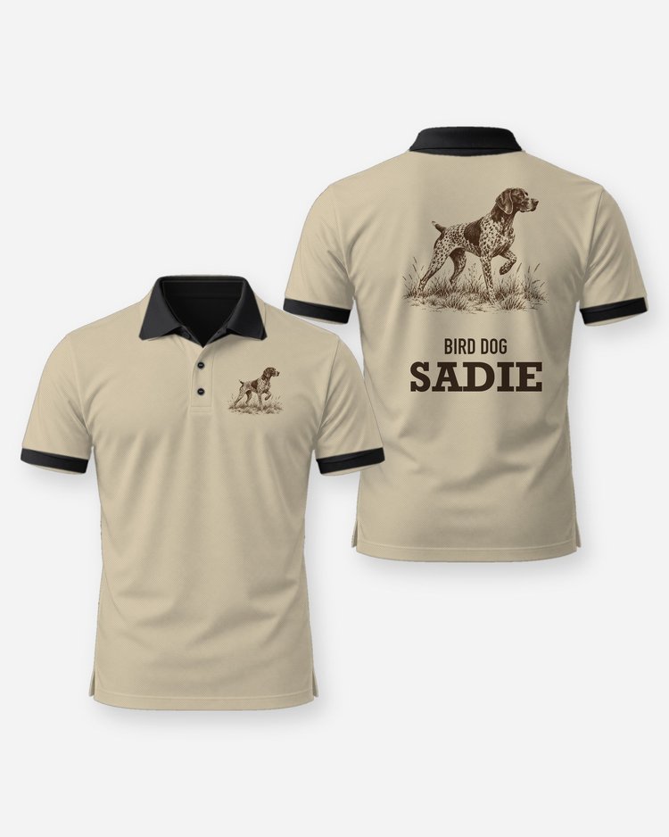 Custom Dog Name Bird Dog Shorthair Pointer Woodcut Shirt - Polo
