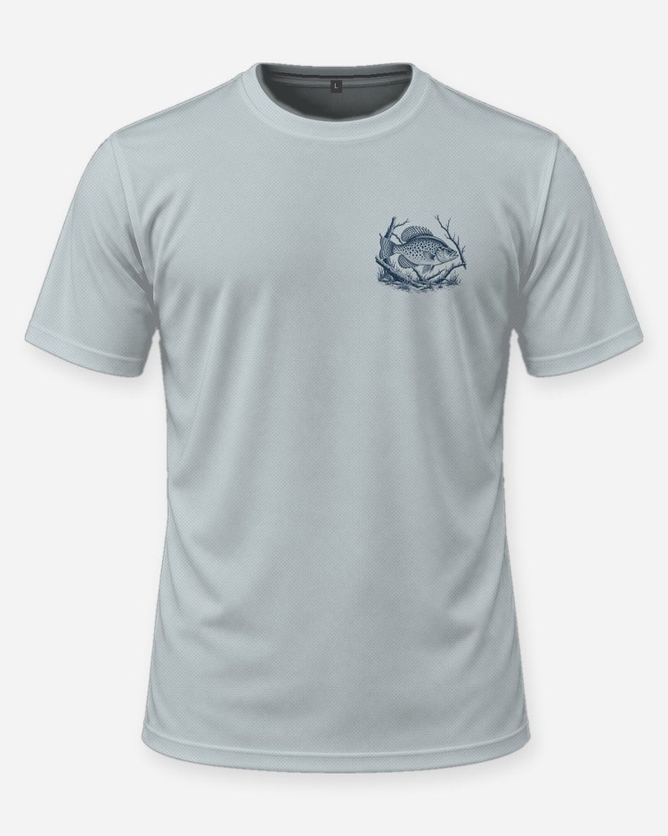 Slab Season Crappie Woodcut Fishing Shirt - front