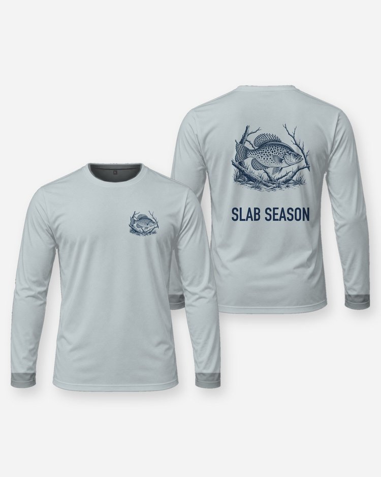 Slab Season Crappie Woodcut Fishing Shirt - Long Sleeve