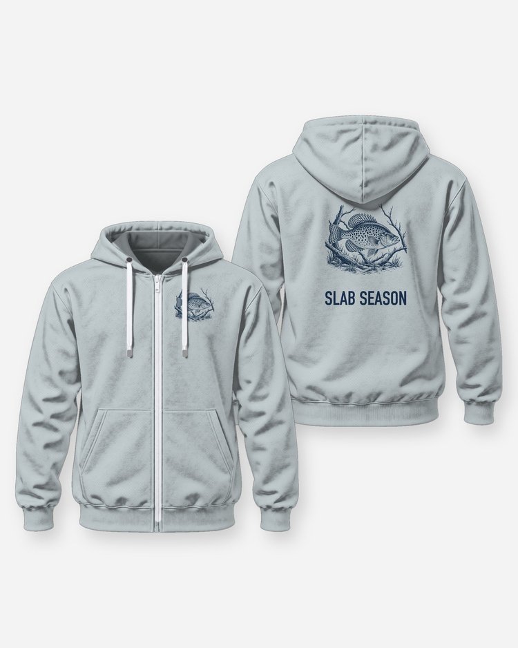 Slab Season Crappie Woodcut Fishing Shirt - Zip Hoodie