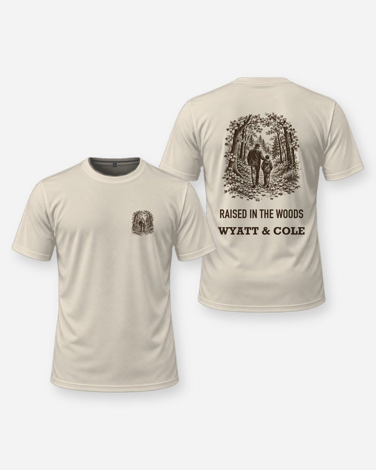 Raised In The Woods Custom Names Father And Son Hunting Shirt - front and back