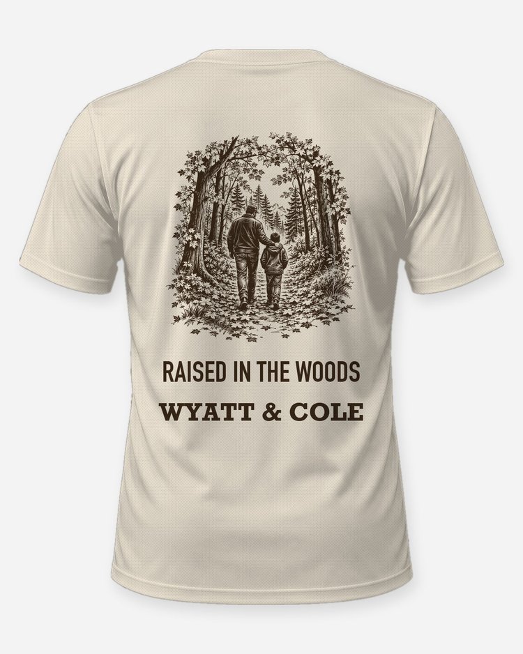 Raised In The Woods Custom Names Father And Son Hunting Shirt - back