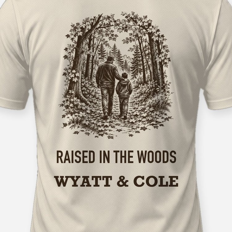 Raised In The Woods Custom Names Father And Son Hunting Shirt - print close-up
