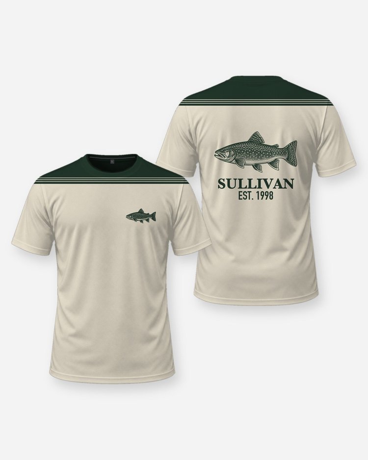 Custom Family Name Brook Trout Shoulder Yoke Fishing Shirt - front and back
