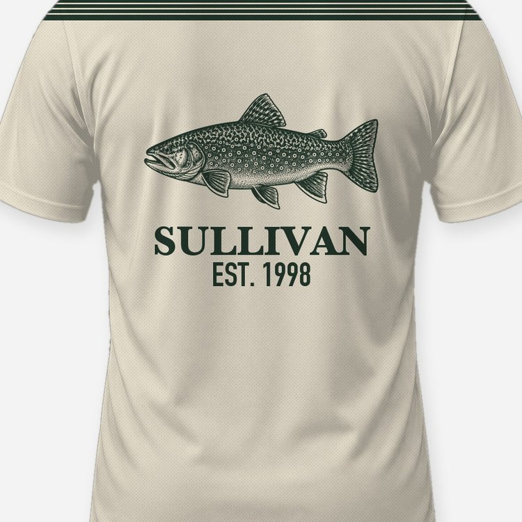Custom Family Name Brook Trout Shoulder Yoke Fishing Shirt - print close-up