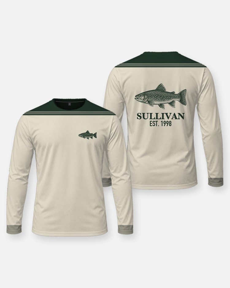 Custom Family Name Brook Trout Shoulder Yoke Fishing Shirt - Long Sleeve