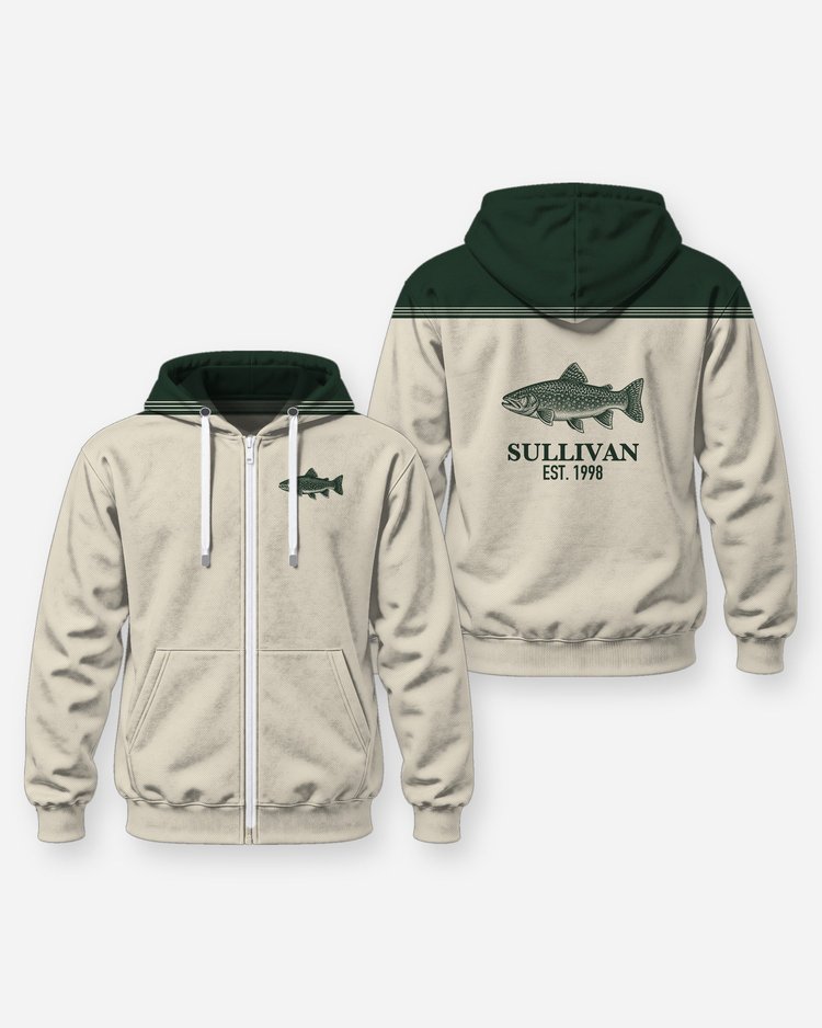 Custom Family Name Brook Trout Shoulder Yoke Fishing Shirt - Zip Hoodie