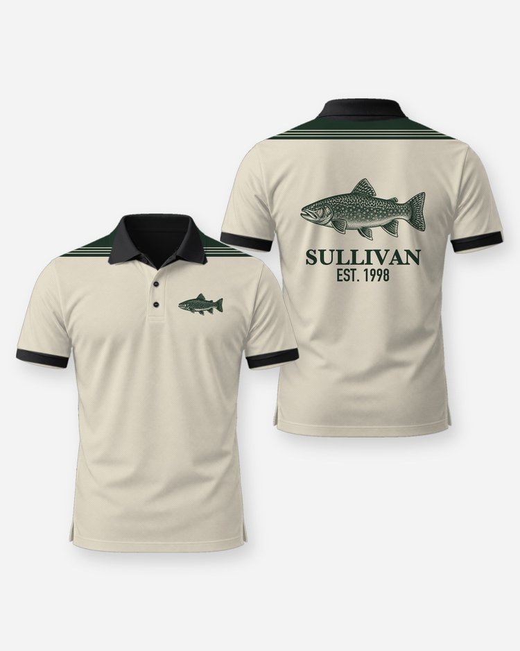 Custom Family Name Brook Trout Shoulder Yoke Fishing Shirt - Polo