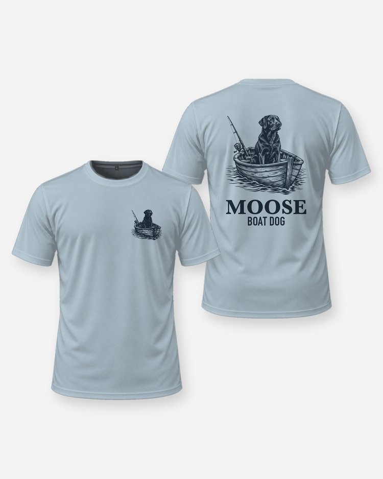 Custom Dog Name Chocolate Lab Boat Dog Fishing Shirt - front and back
