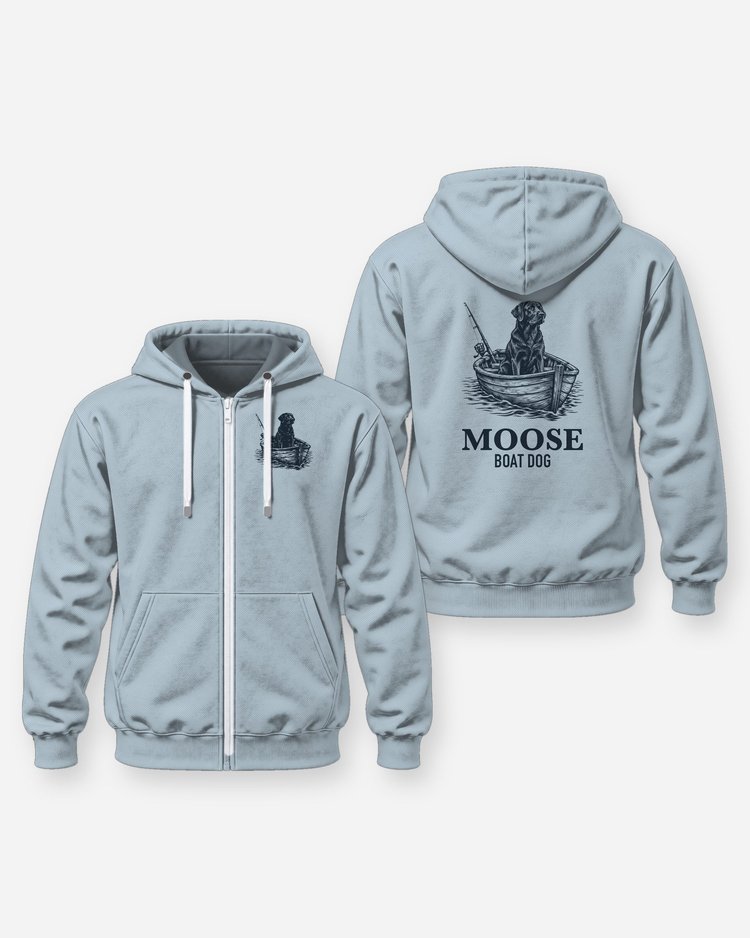 Custom Dog Name Chocolate Lab Boat Dog Fishing Shirt - Zip Hoodie