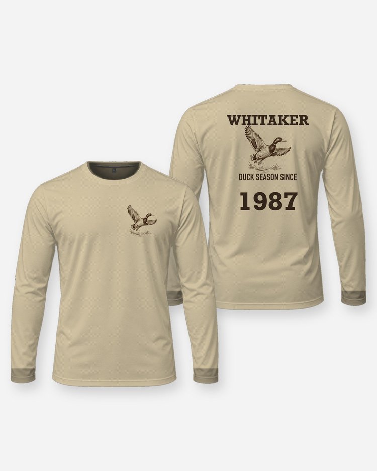 Custom Name And Year Duck Season Mallard Woodcut Shirt - Long Sleeve