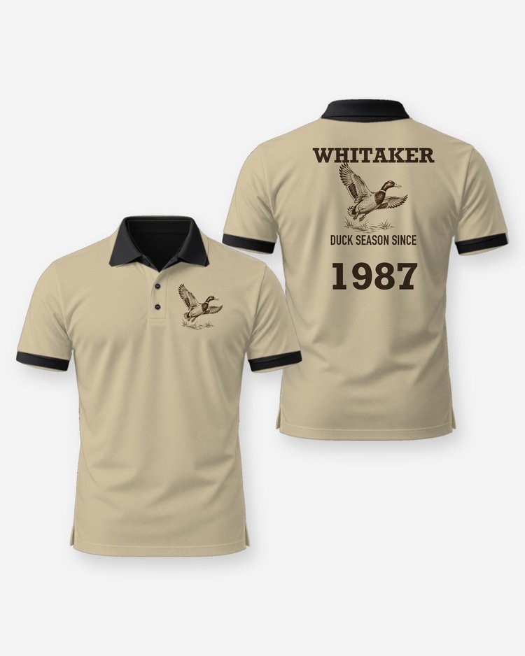 Custom Name And Year Duck Season Mallard Woodcut Shirt - Polo