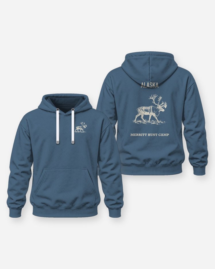 Custom Hunt Camp Name Caribou Alaska Woodcut Hunting Shirt - Hoodie