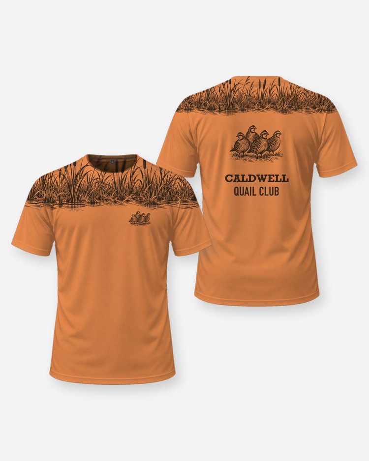 Custom Name Quail Club Bobwhite Cattail Yoke Hunting Shirt - front and back