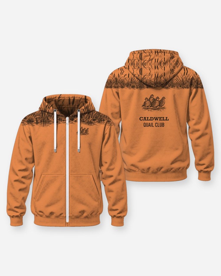 Custom Name Quail Club Bobwhite Cattail Yoke Hunting Shirt - Zip Hoodie