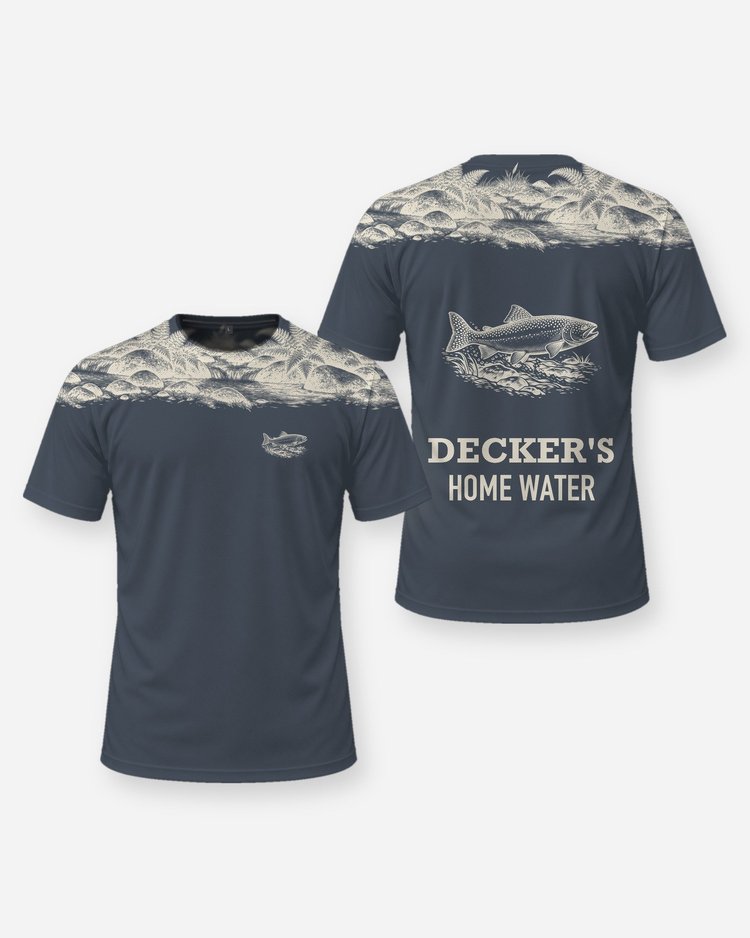 Custom Name Home Water Trout River Yoke Fishing Shirt - front and back