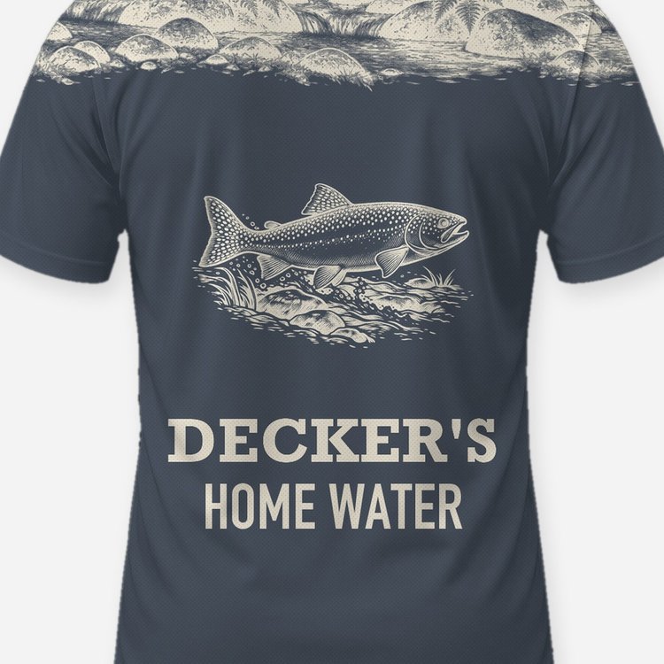 Custom Name Home Water Trout River Yoke Fishing Shirt - print close-up