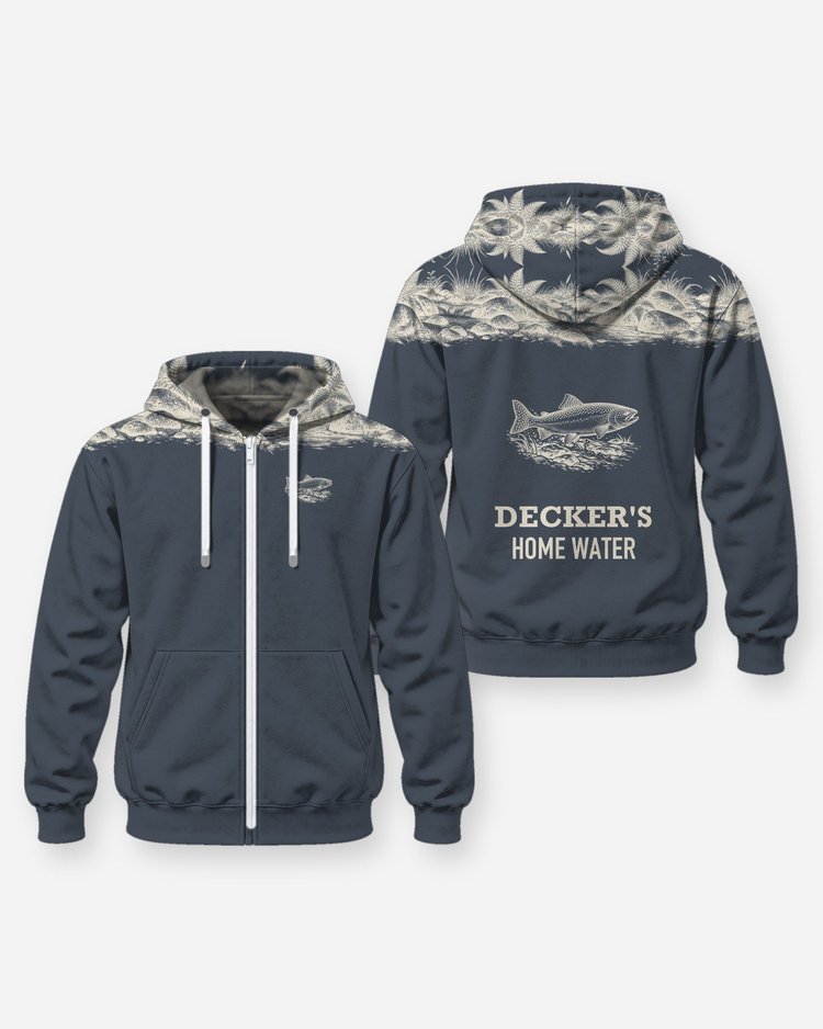 Custom Name Home Water Trout River Yoke Fishing Shirt - Zip Hoodie