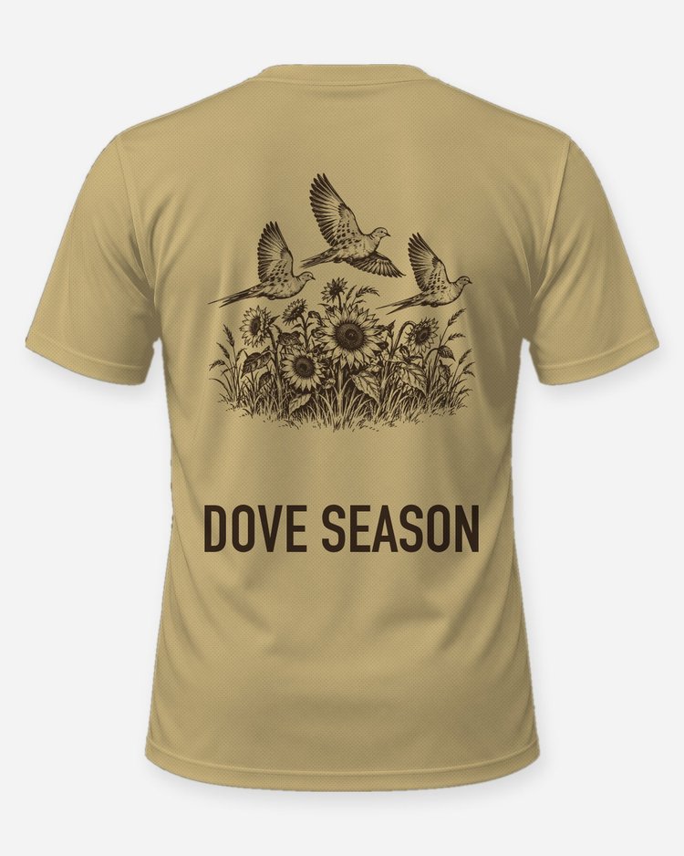 Dove Season Sunflower Field Woodcut Hunting Shirt - back