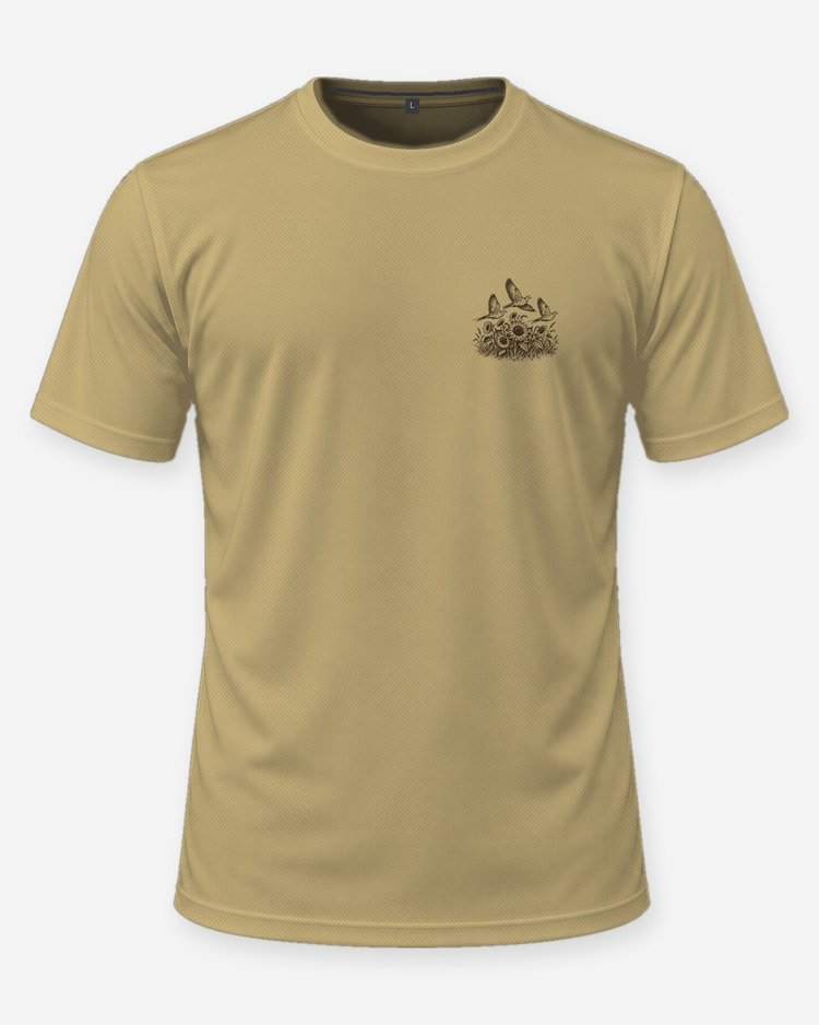 Dove Season Sunflower Field Woodcut Hunting Shirt - front