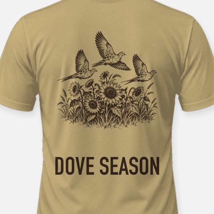 Dove Season Sunflower Field Woodcut Hunting Shirt - print close-up
