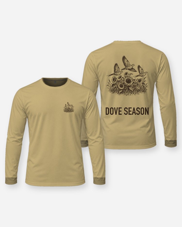 Dove Season Sunflower Field Woodcut Hunting Shirt - Long Sleeve