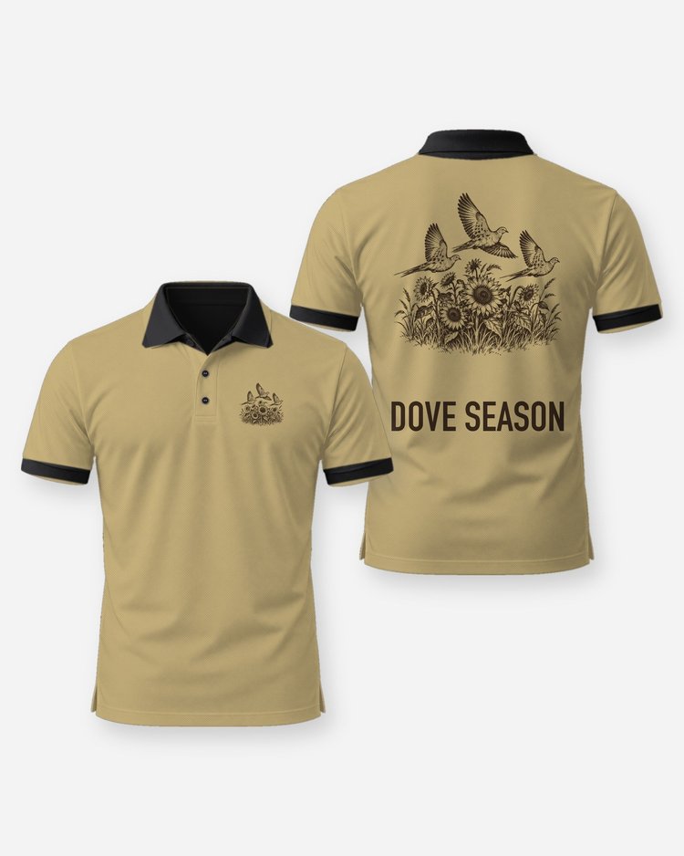 Dove Season Sunflower Field Woodcut Hunting Shirt - Polo