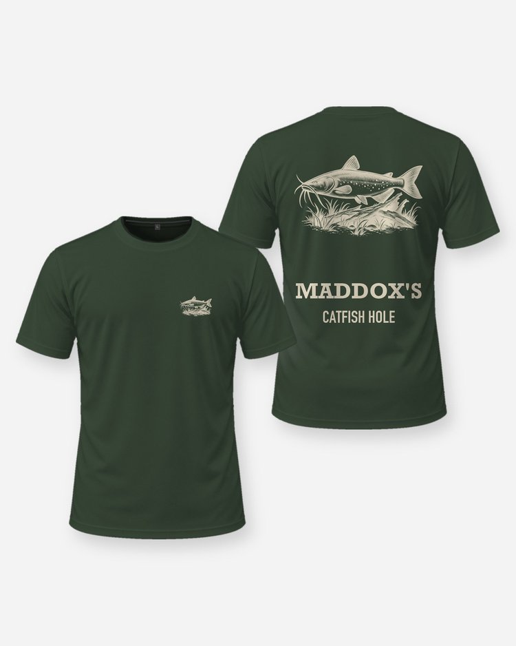Custom Name Catfish Hole Channel Catfish Woodcut Shirt - front and back