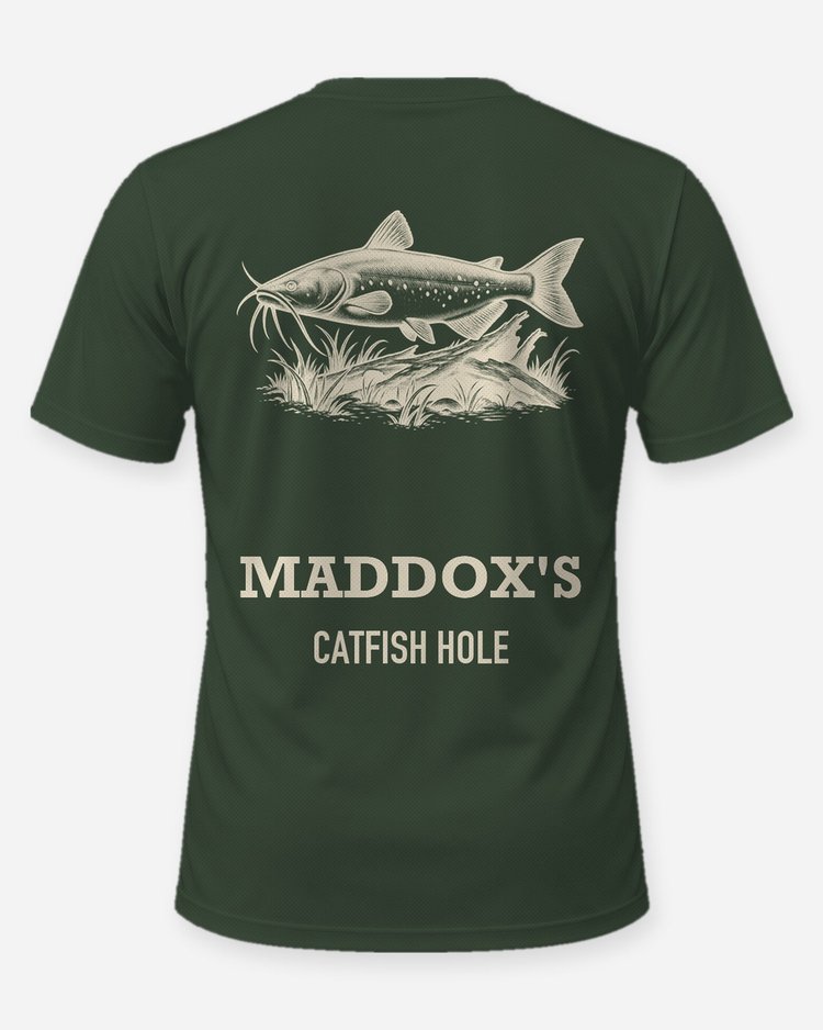 Custom Name Catfish Hole Channel Catfish Woodcut Shirt - back