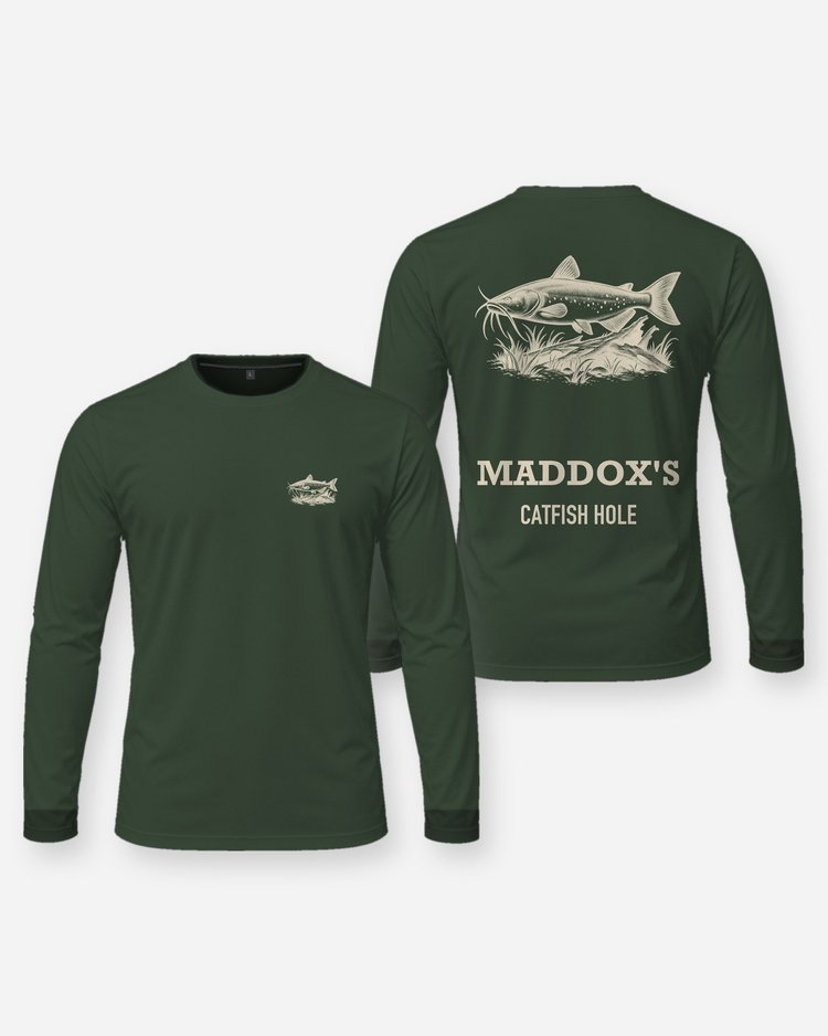 Custom Name Catfish Hole Channel Catfish Woodcut Shirt - Long Sleeve