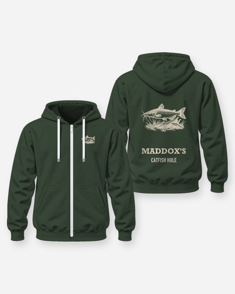 Custom Name Catfish Hole Channel Catfish Woodcut Shirt - Zip Hoodie