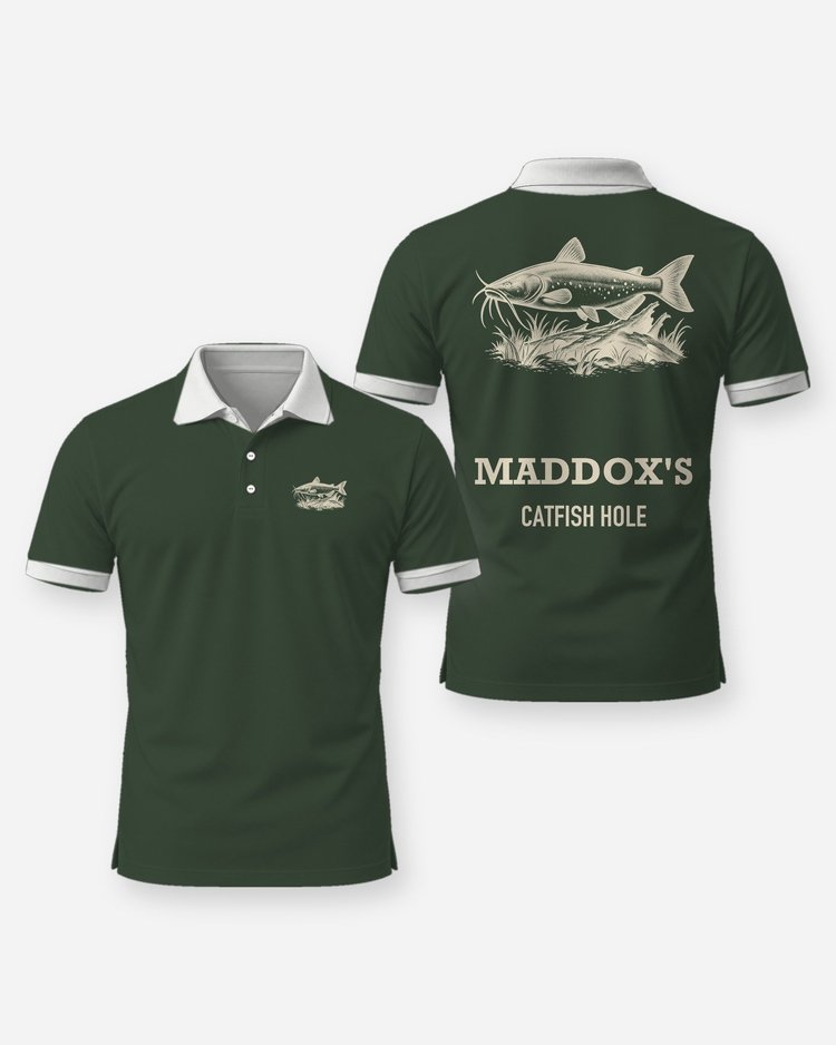 Custom Name Catfish Hole Channel Catfish Woodcut Shirt - Polo