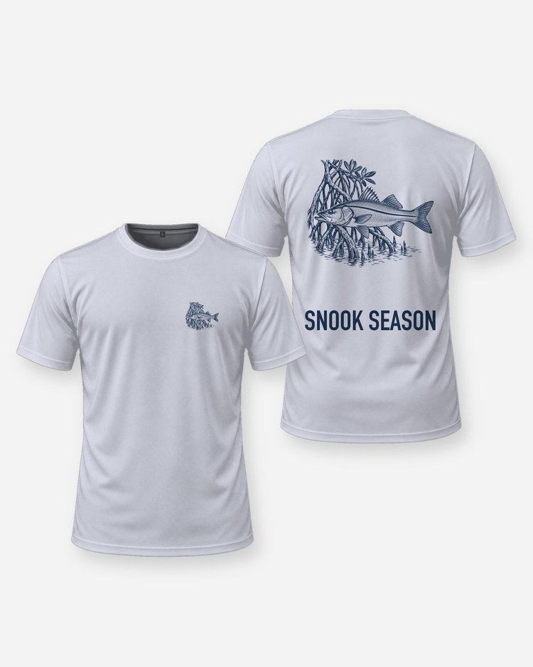 Snook Season Mangrove Woodcut Fishing Shirt - front and back