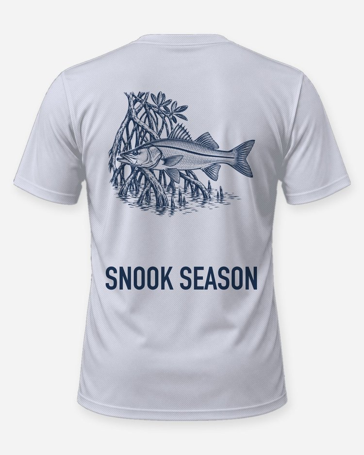 Snook Season Mangrove Woodcut Fishing Shirt - back