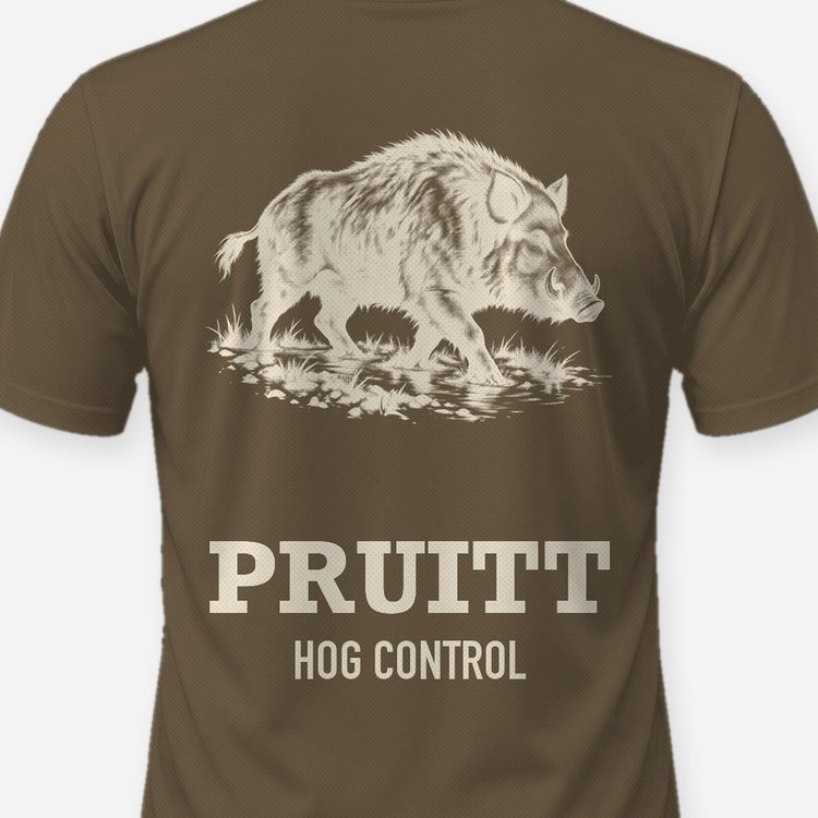 Custom Name Hog Control Feral Hog Woodcut Hunting Shirt - print close-up