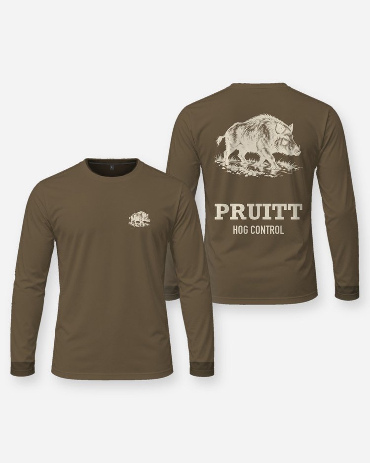 Custom Name Hog Control Feral Hog Woodcut Hunting Shirt - Long Sleeve