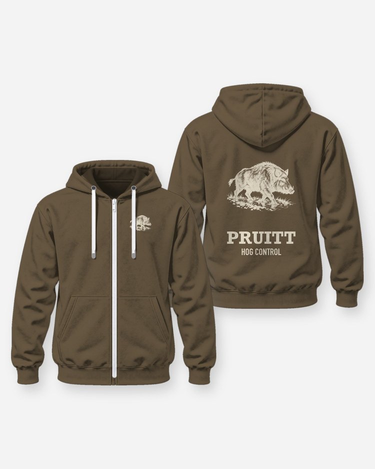 Custom Name Hog Control Feral Hog Woodcut Hunting Shirt - Zip Hoodie