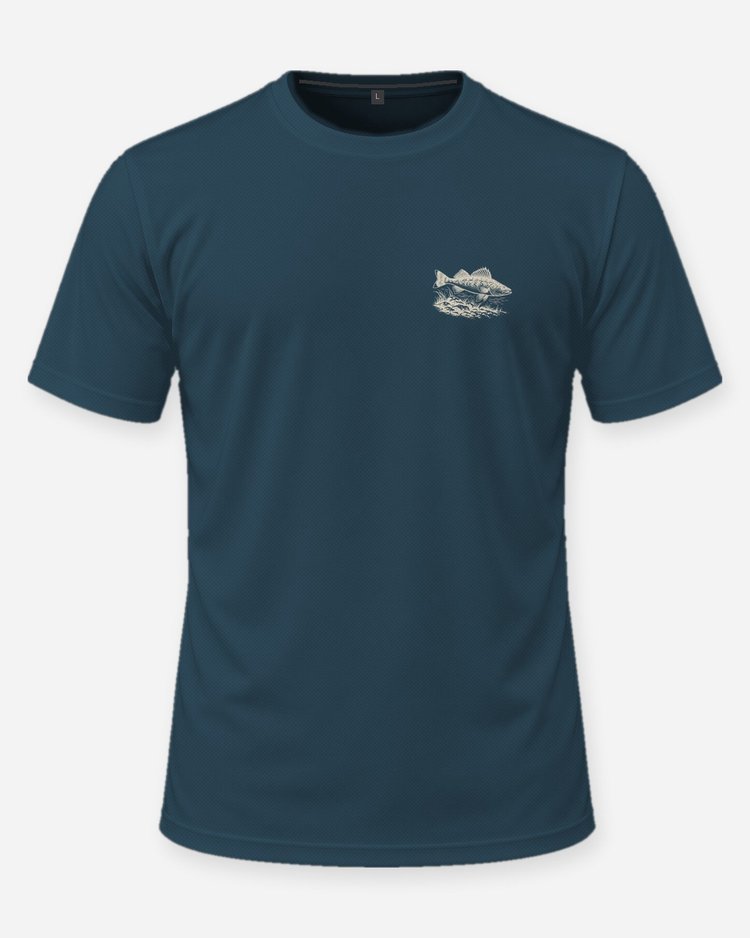 Custom Name Walleye Crew Rocky Reef Woodcut Fishing Shirt - front