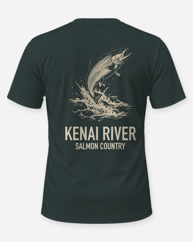 Custom River Name Salmon Country Woodcut Fishing Shirt - back